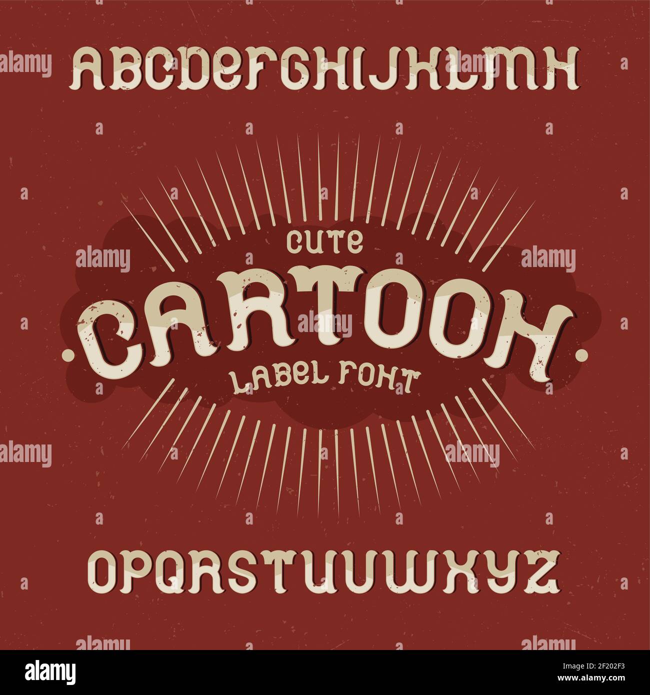 Carattere di etichetta vintage chiamato Cartoon. Buon carattere da utilizzare in qualsiasi etichetta o logo vintage. Illustrazione Vettoriale