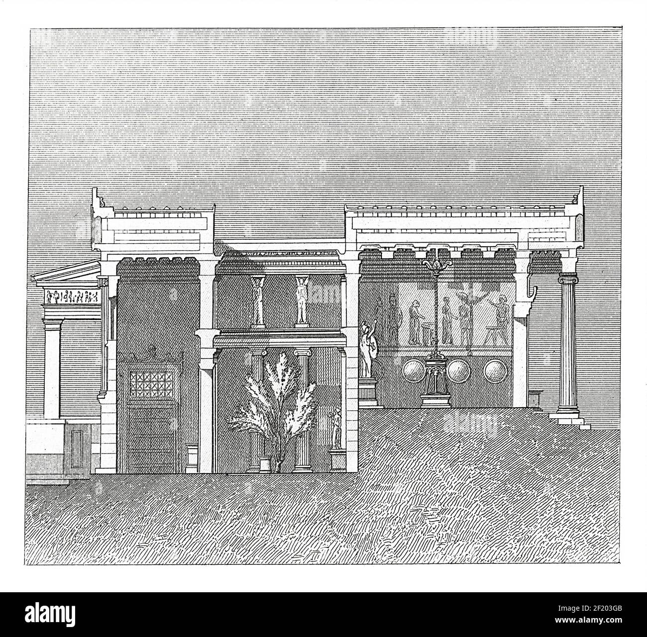 Incisione ottocentesca dell'Erechtheum di Atene. Pubblicato in Systematischer Bilder-Atlas zum Conversations-Lexikon, Ikonographische Encyklopedie Foto Stock