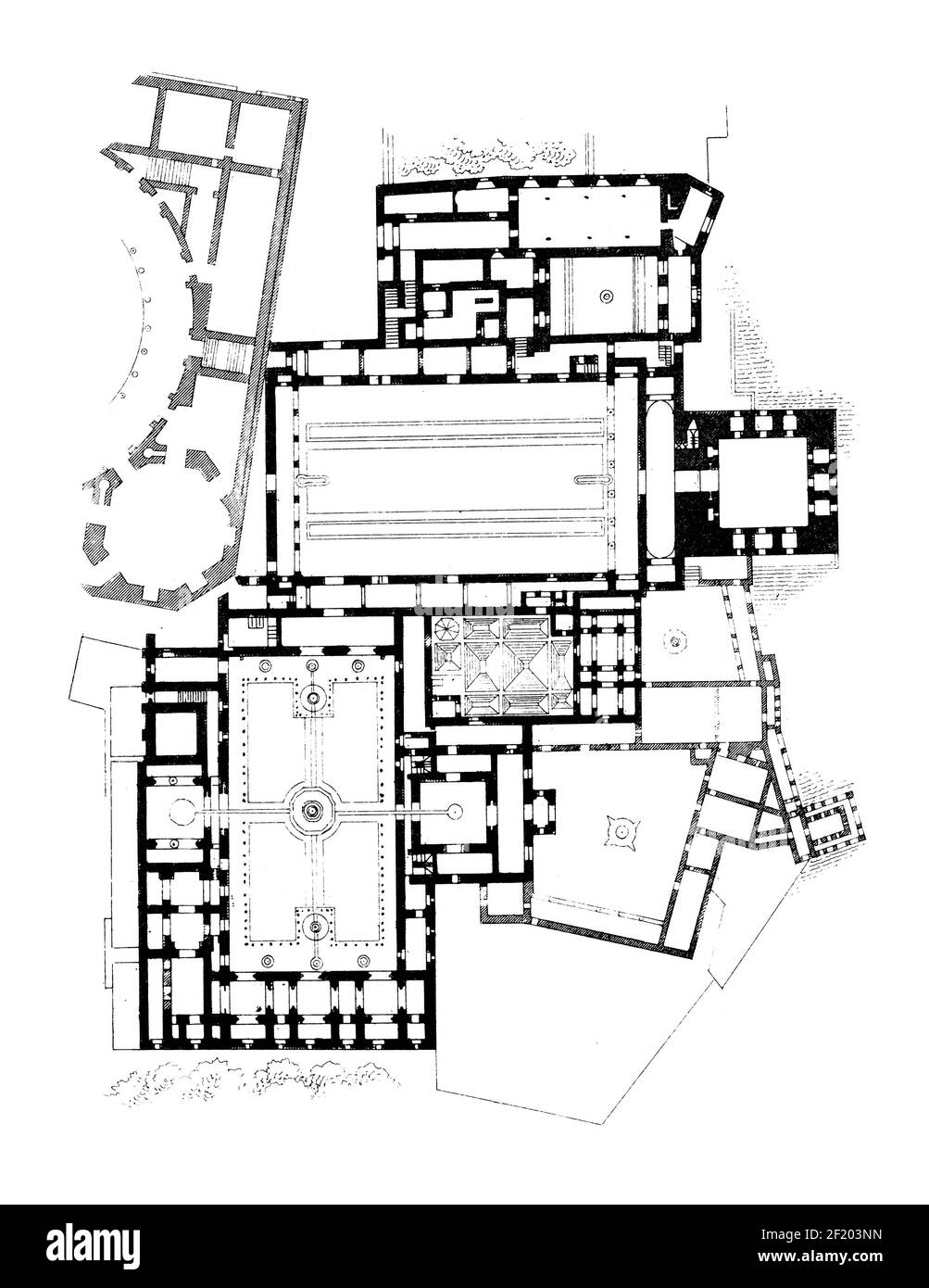 Illustrazione del piano dell'Alhambra del XIX secolo. Pubblicato in Systematischer Bilder-Atlas zum Conversations-Lexikon, Ikonographische Encyklopedie Foto Stock