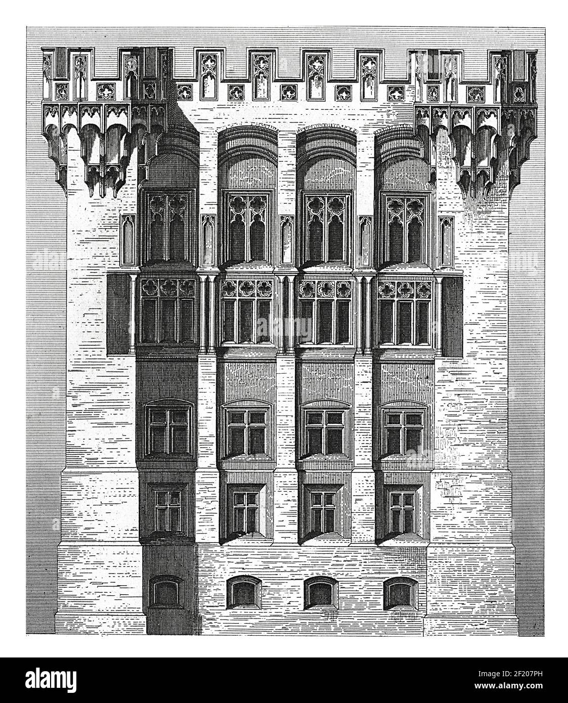 Incisione antica del Castello di Marienburg vicino ad Hannover, Germania. Pubblicato in Systematischer Bilder-Atlas zum Conversations-Lexikon, Ikonographische ency Foto Stock