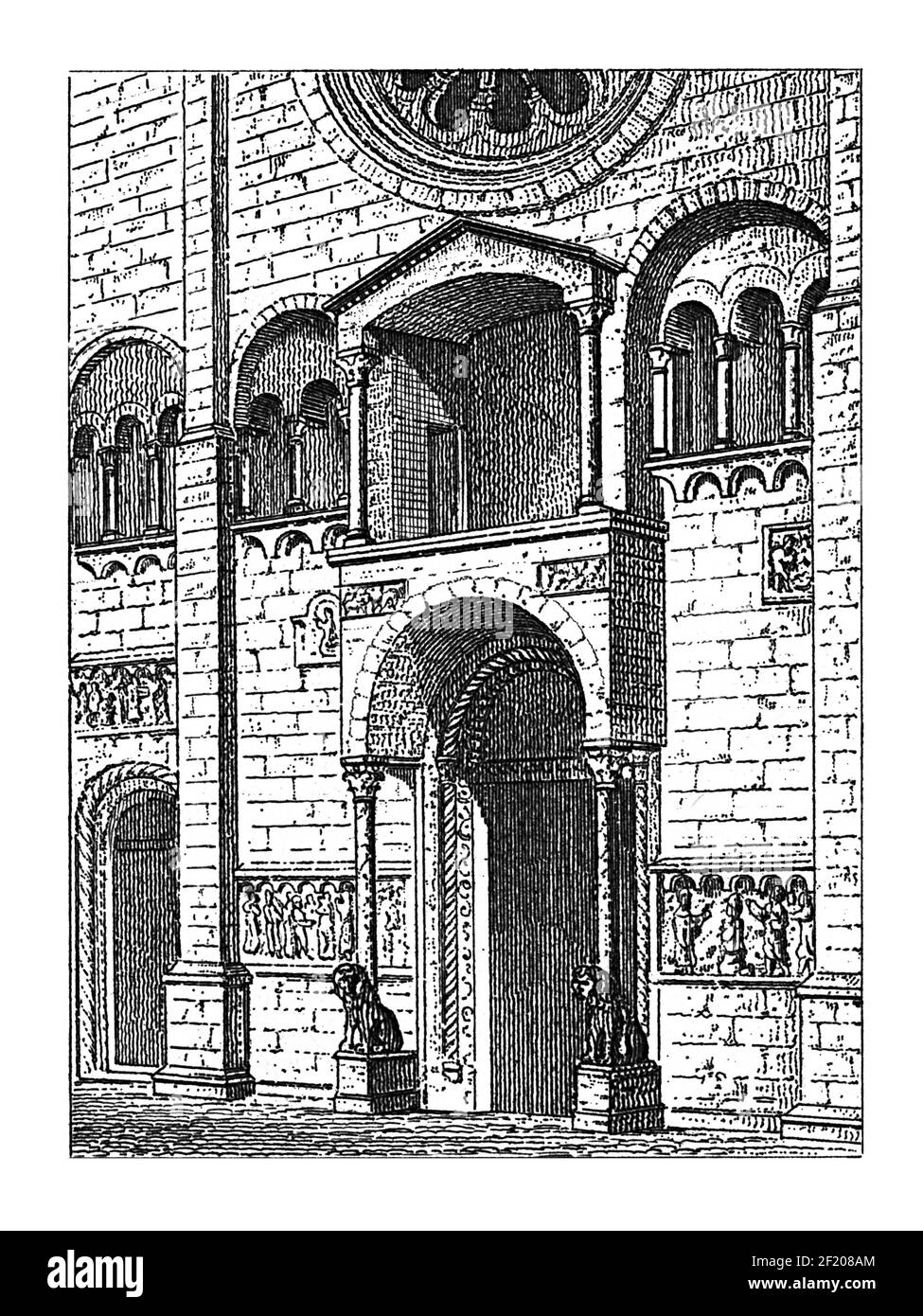Illustrazione ottocentesca del portale della Cattedrale di Modena. Pubblicato in Systematischer Bilder-Atlas zum Conversations-Lexikon, Ikonographische Encyklopa Foto Stock
