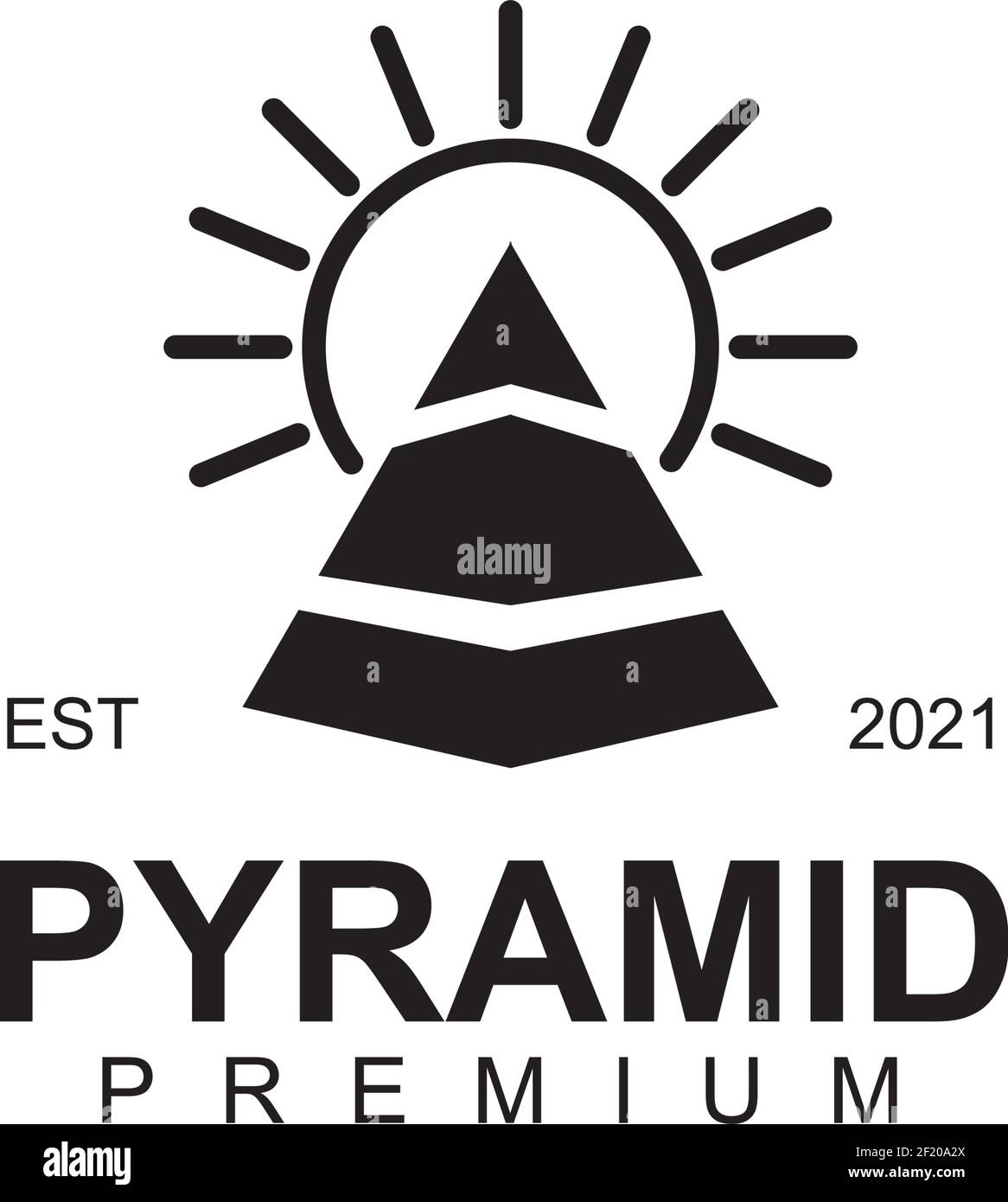 Logo piramidale con modello di disegno icona sole linea Illustrazione Vettoriale