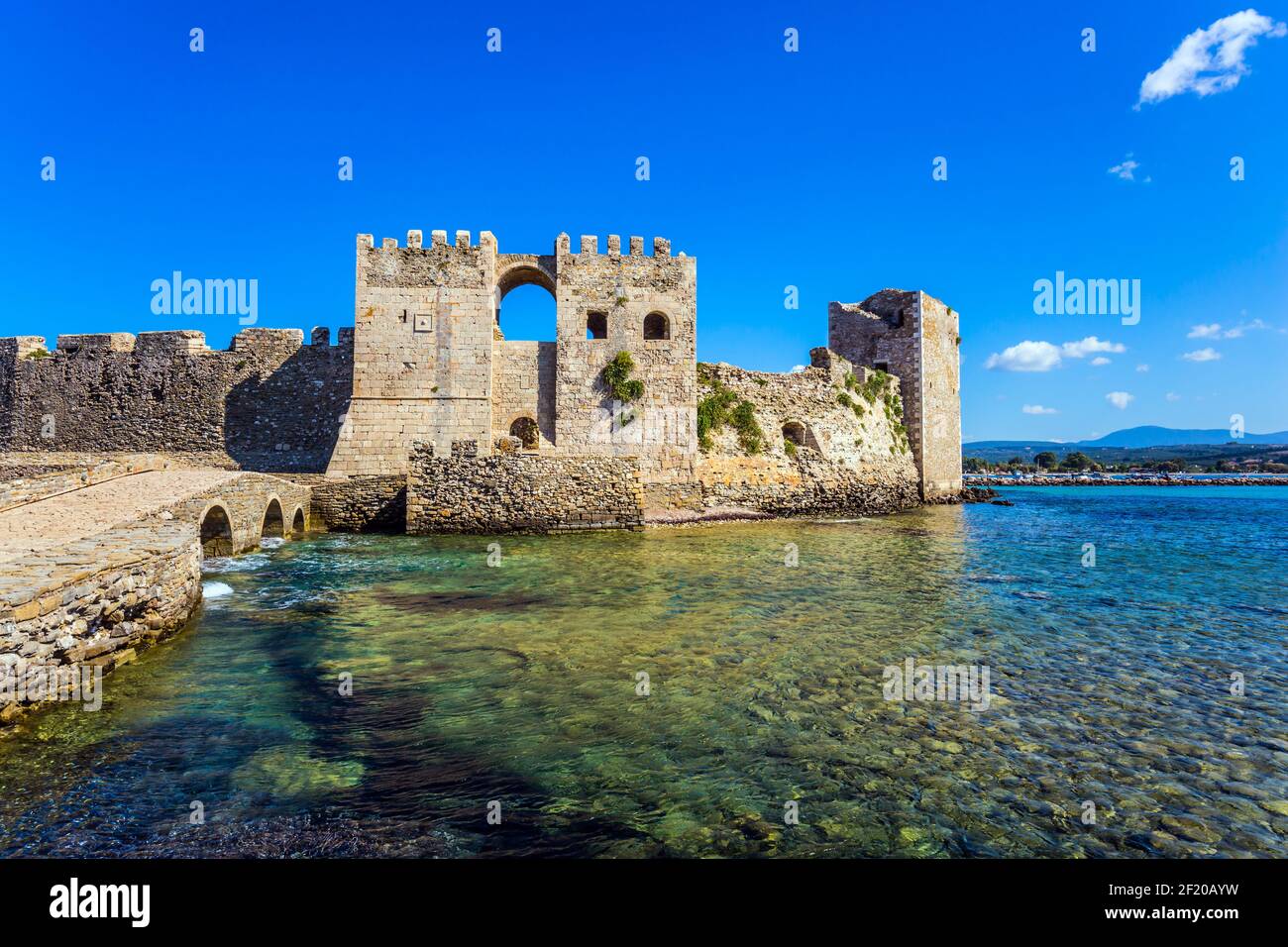 Port Methoni nel Mediterraneo greco Foto Stock