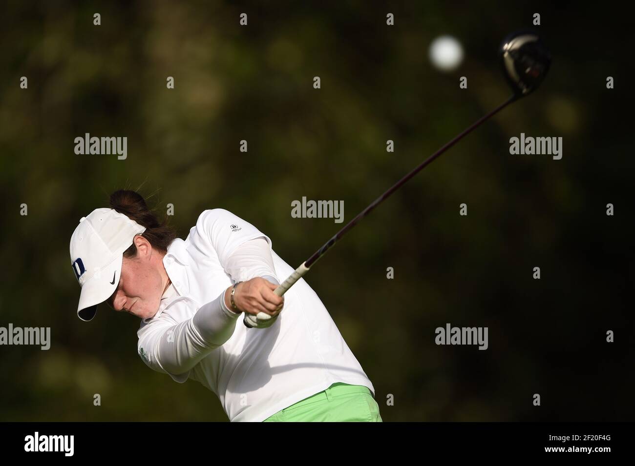 Leona Maguire d'Irlanda compete durante la seconda prova del Campionato LPGA Evian 2015, giorno 5, all'Evian Resort Golf Club, a Evian-Les-Bains, Francia, il 11 settembre 2015. Foto Philippe Millereau / KMSP / DPPI Foto Stock