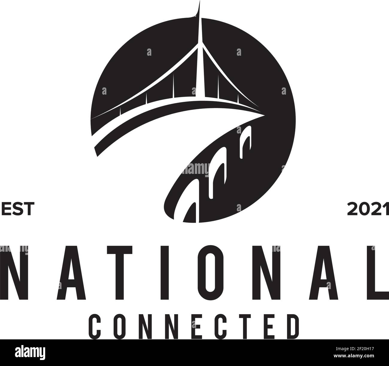 Logo ponte bianco in modello sfondo cerchio nero Illustrazione Vettoriale