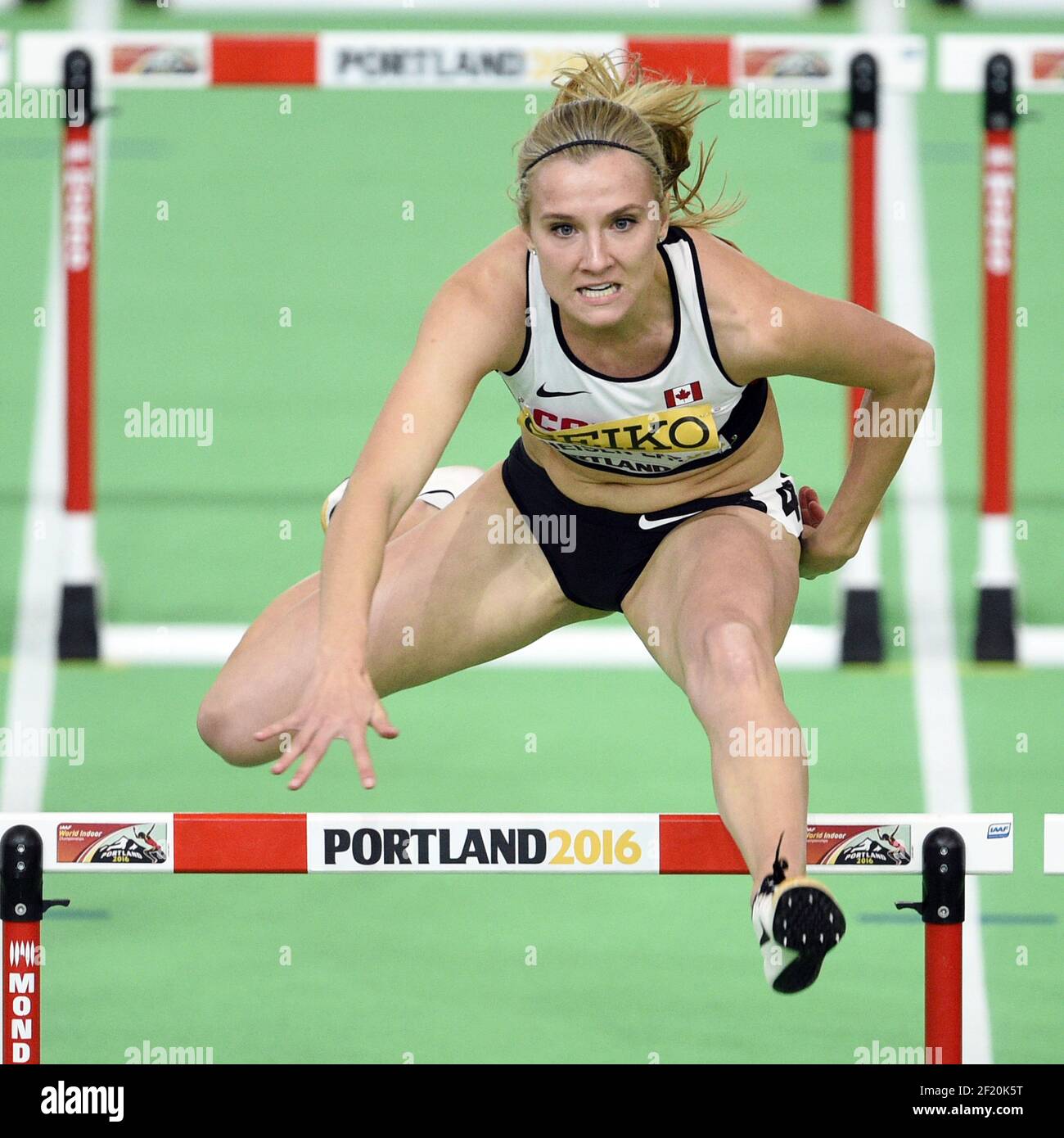 Brianne Theisen Eaton (Canada) compete nel Pentathlon (60 m di ostacoli) durante i Campionati Mondiali Indoor IAAF all'Oregon Convention Center, a Portland, USA, il 18 marzo 2016 - Foto Philippe Millereau / KMSP / DPPI Foto Stock