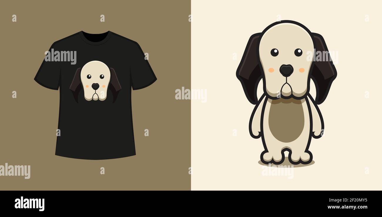 Carino cane mascotte carattere t camicia stile e trendy abbigliamento design stampa, illustrazione vettoriale. Foto Stock