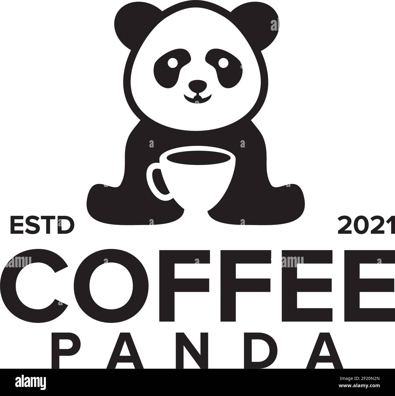 Modello vettoriale per il design del logo del panda del caffè Illustrazione Vettoriale