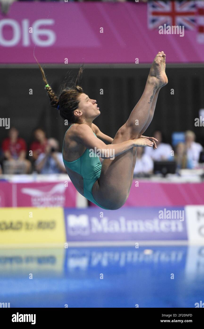 Francesca Dallape (ITA)) compete su Diving 3 m Springboard preliminare durante il LEN European Aquatics Championships Londra 2016, Day 6, il 14 maggio 2016, presso Aquatics Center al Queen Elizabeth Olympic Park, a Londra, Inghilterra - Foto Stephane Kempinaire / KMSP / DPPI Foto Stock