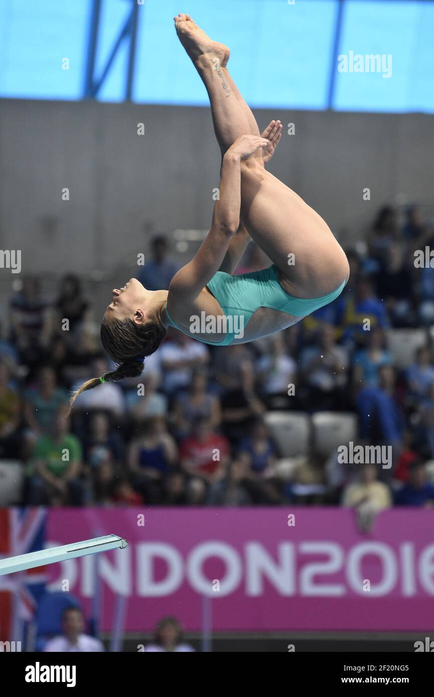 Francesca Dallape (ITA)) compete su Diving 3 m Springboard preliminare durante il LEN European Aquatics Championships Londra 2016, Day 6, il 14 maggio 2016, presso Aquatics Center al Queen Elizabeth Olympic Park, a Londra, Inghilterra - Foto Stephane Kempinaire / KMSP / DPPI Foto Stock