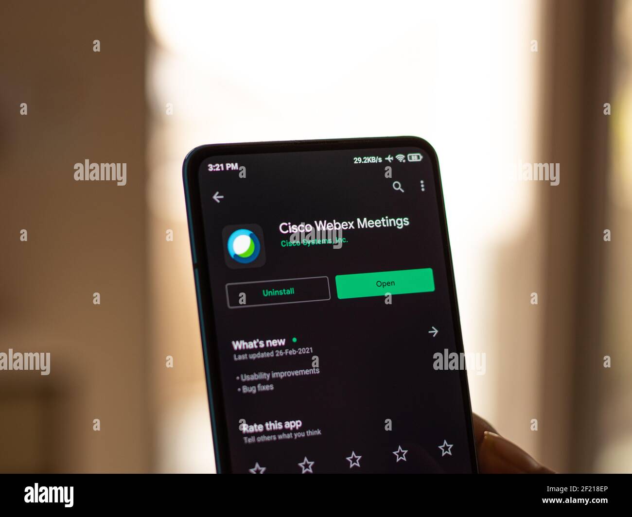 Assam, india - 10 Marzo 2021 : il logo degli incontri Webex sullo schermo del telefono. Foto Stock