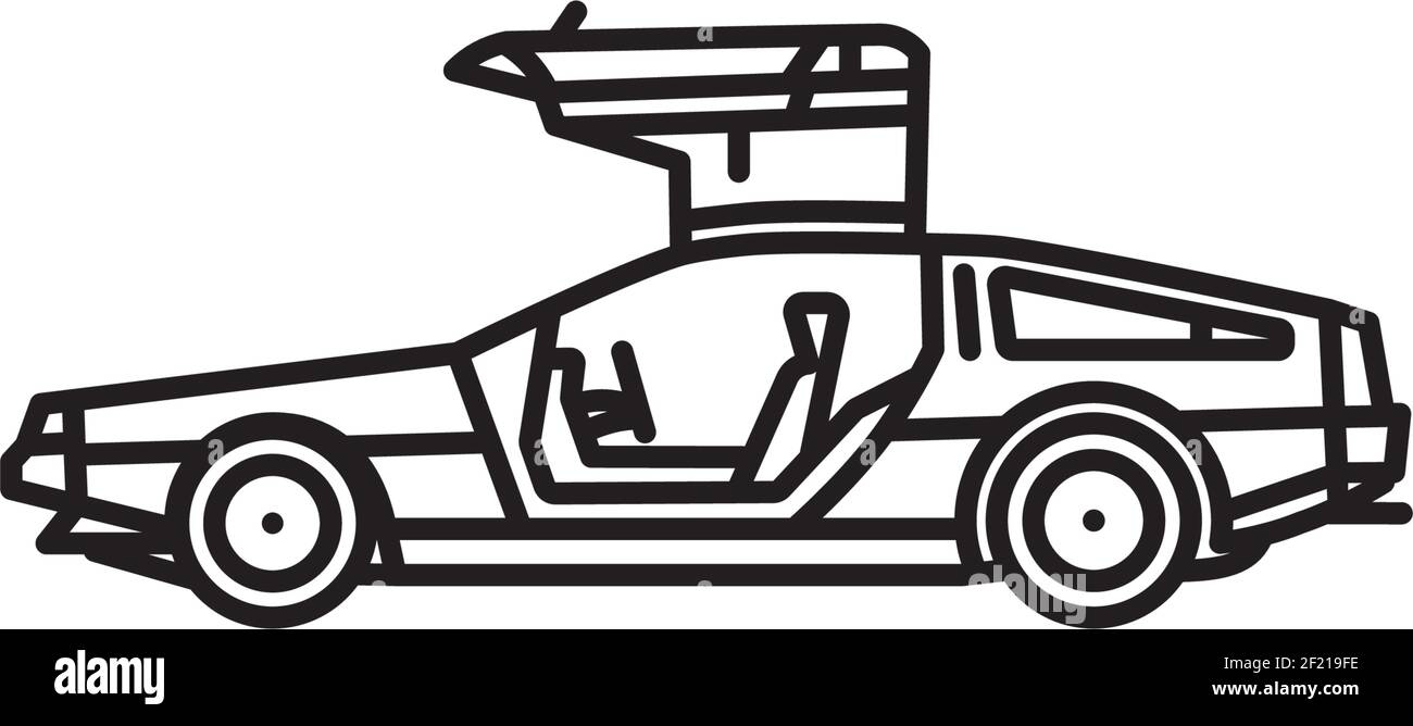 Icona della linea vettoriale di Gullwing Sports Car per Torna alla Il giorno del futuro il 21 ottobre Illustrazione Vettoriale