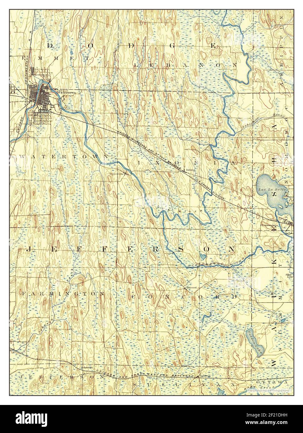 Watertown, Wisconsin, mappa 1894, 1:62500, Stati Uniti d'America da Timeless Maps, dati U.S. Geological Survey Foto Stock