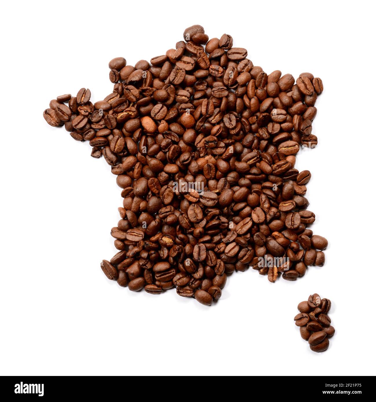 Caffè di fagioli interi. Il contorno della Francia è fatto da caffè in grani isolati su sfondo bianco. Foto Stock