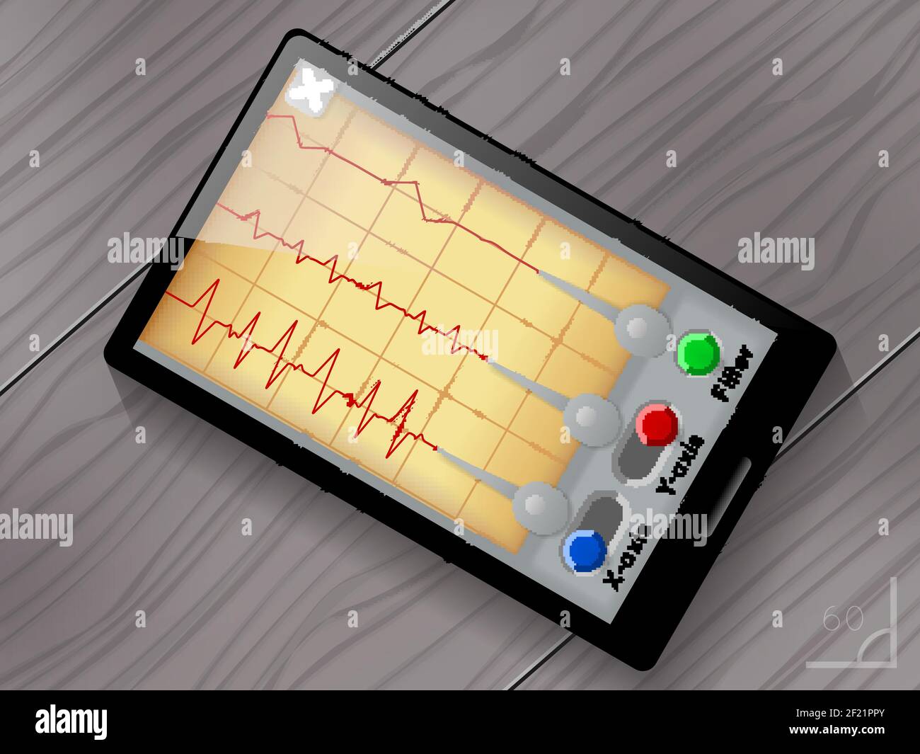 Interfaccia utente vettoriale dell'applicazione sismografica. Schermo e dispositivo, terremoto e onda, grafico sismico Illustrazione Vettoriale