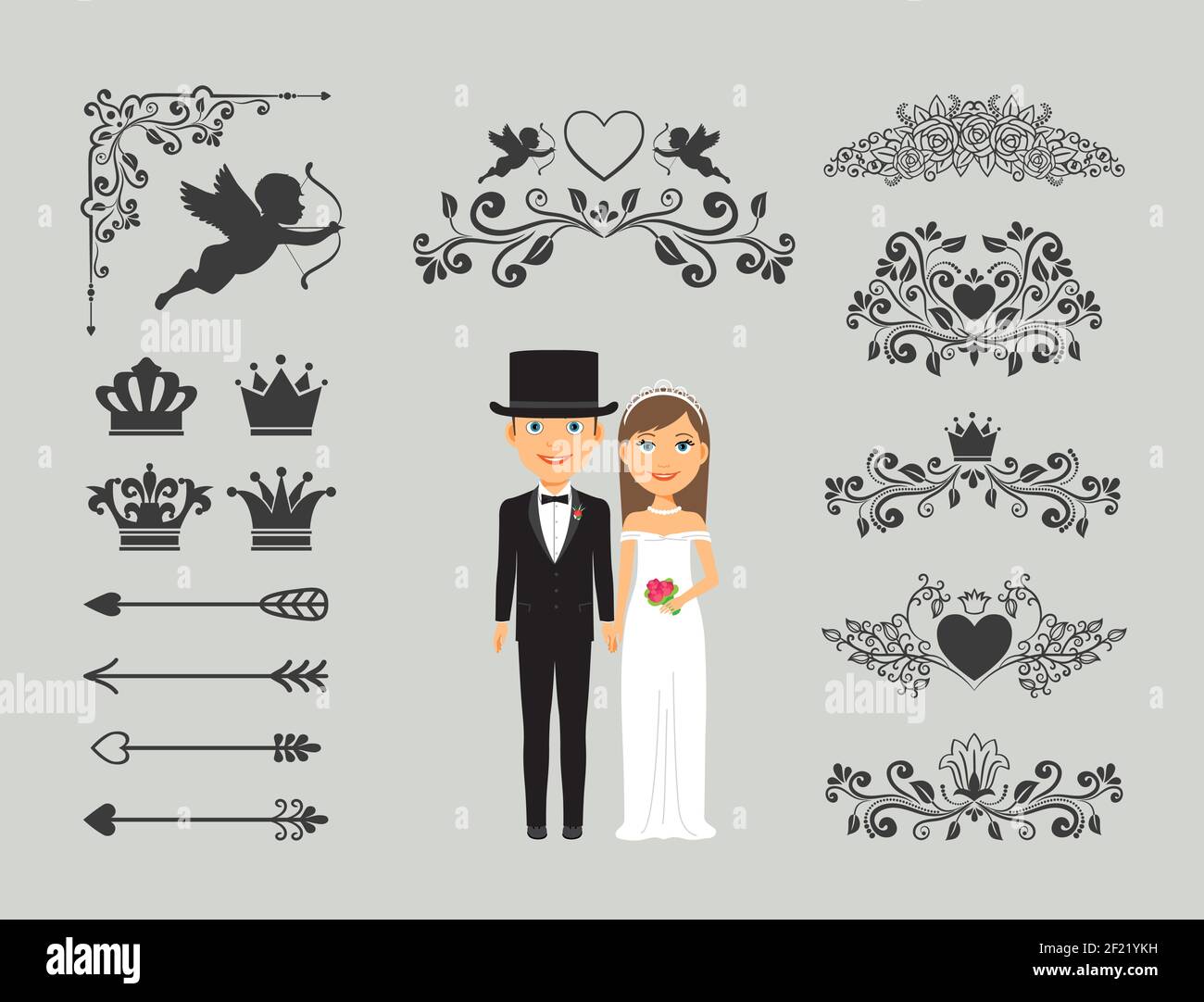 Elementi di design per inviti di nozze. Elementi decorati per decorazioni  nuziali. Illustrazione vettoriale Immagine e Vettoriale - Alamy