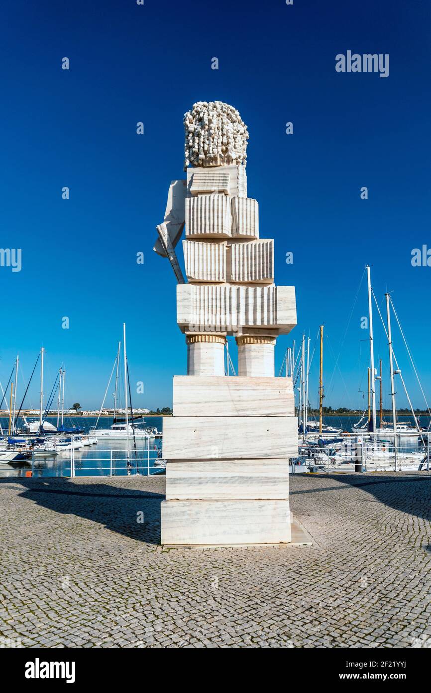 Statua del marchese di Pombal situato nel porto turistico di Vila Real de Santo Antonio, Algarve, Portogallo Foto Stock