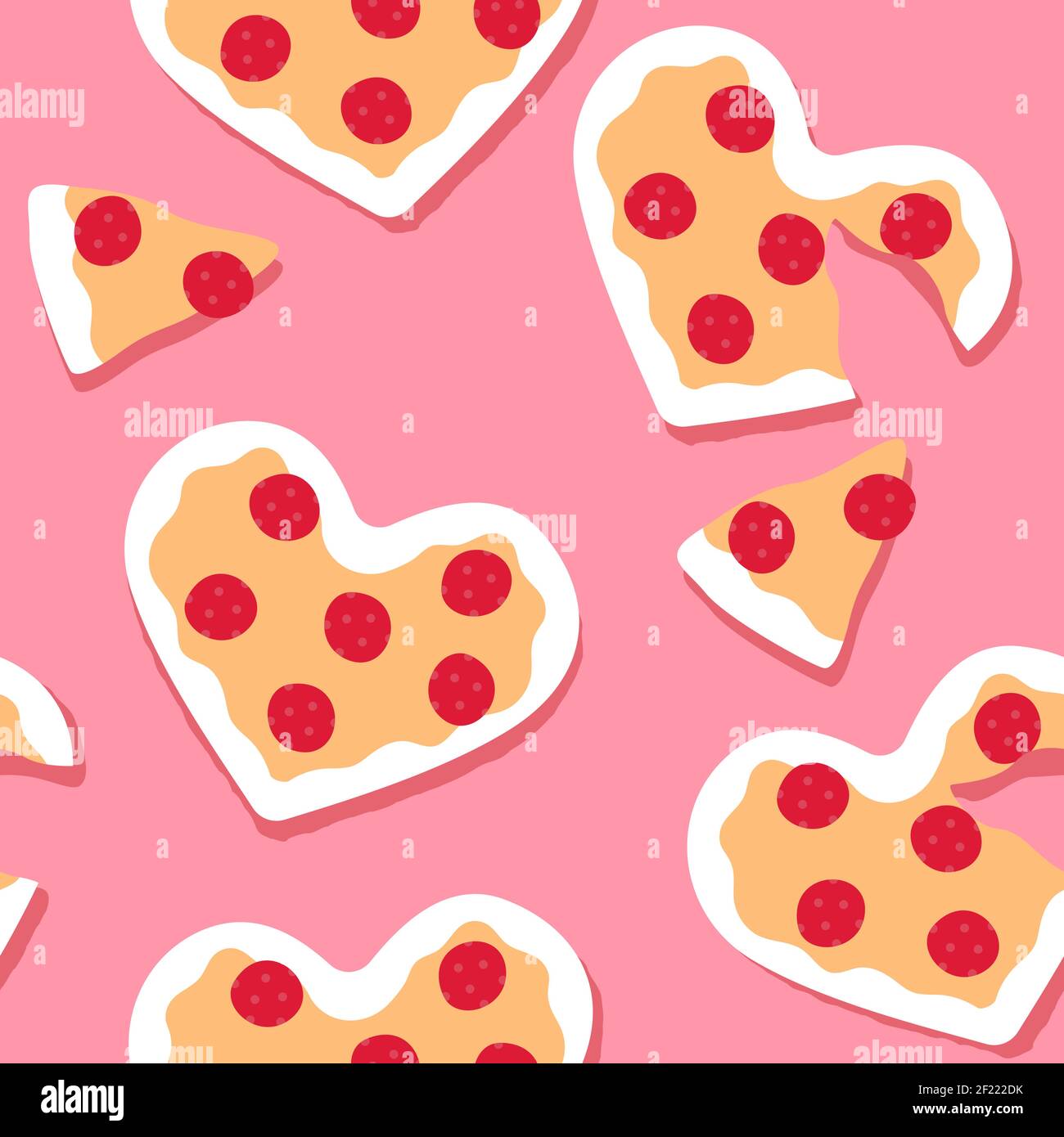Forma a cuore formaggio pizza cartone animato modello senza cuciture. Divertente cibo di giorno valentines, sfondo italiano disegnato a mano per la stampa delle vacanze. Cena carina, ristorante Illustrazione Vettoriale