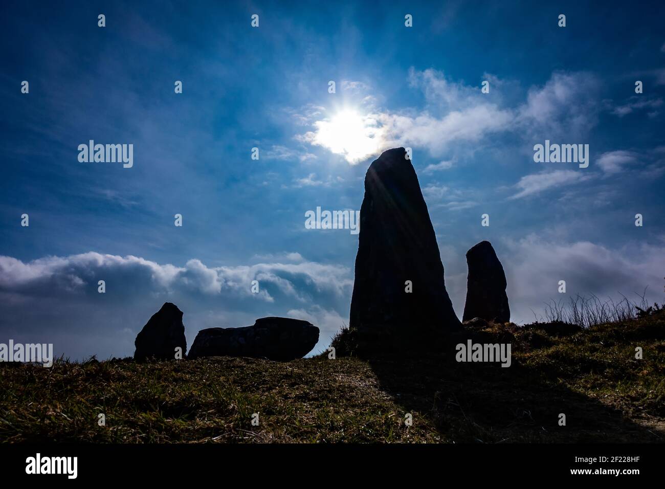 L'Aikey Brae recumbent Standing Stone Circle vicino a Stuartfield e Old Deer ad Aberdeenshire, Scozia Foto Stock