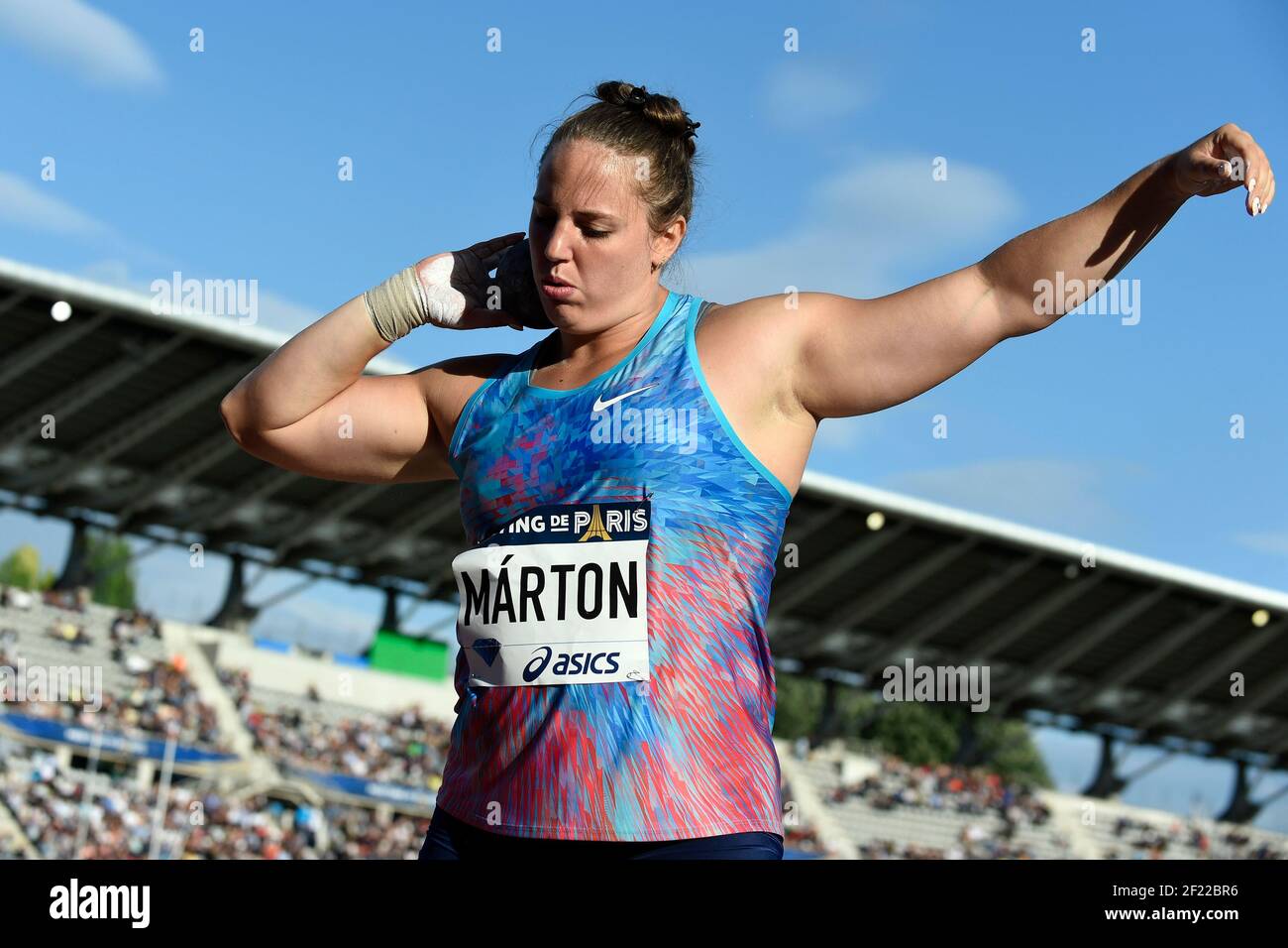 Anita Marton (HUN) compete in Shot Put Women durante il Meeting de Paris 2017, allo stadio Charlety, a Parigi, Francia, il 1° luglio, 2017 - Foto Jean-Marie Hervio / KMSP / DPPI Foto Stock