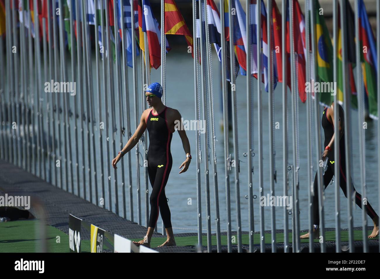 Marc Antoine Olivier (fra) compete e vince la medaglia di bronzo alla gara di 10 km di Open Water maschile durante il 17° Campionato del mondo FINA, alla Duna Arena, a Budapest, Ungheria, giorno 5, Il 18 luglio 2017, Foto Stephane Kempinaire / KMSP / DPPI Foto Stock