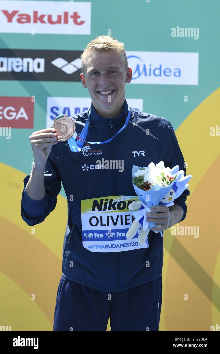 Marc Antoine Olivier (fra) compete e vince la medaglia di bronzo alla gara di 10 km di Open Water maschile durante il 17° Campionato del mondo FINA, alla Duna Arena, a Budapest, Ungheria, giorno 5, Il 18 luglio 2017, Foto Stephane Kempinaire / KMSP / DPPI Foto Stock