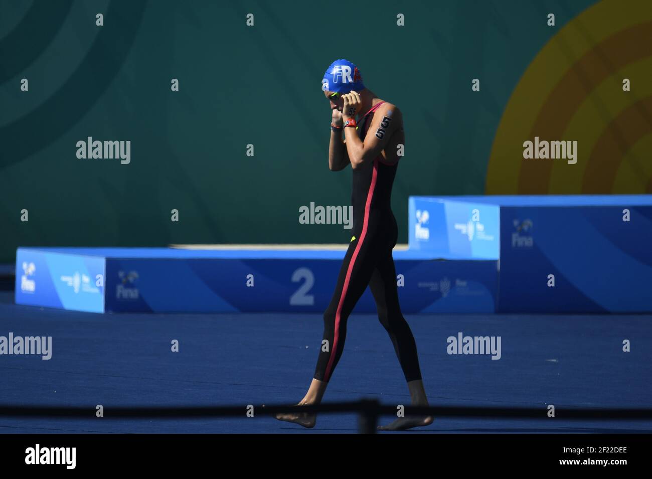 Marc Antoine Olivier (fra) compete e vince la medaglia di bronzo alla gara di 10 km di Open Water maschile durante il 17° Campionato del mondo FINA, alla Duna Arena, a Budapest, Ungheria, giorno 5, Il 18 luglio 2017, Foto Stephane Kempinaire / KMSP / DPPI Foto Stock