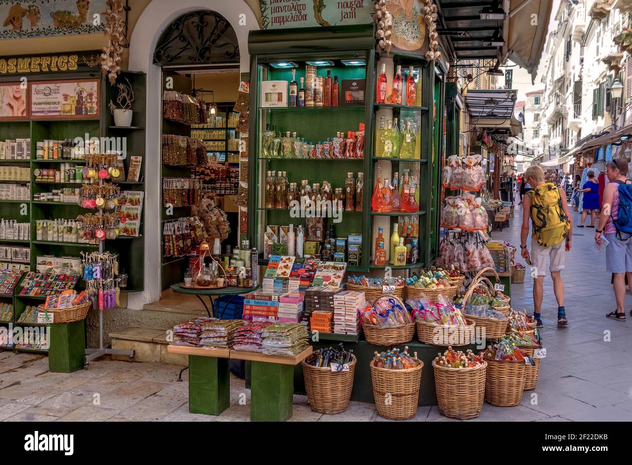 Via dello shopping di Corfu.Corfu Island.Greece Foto Stock