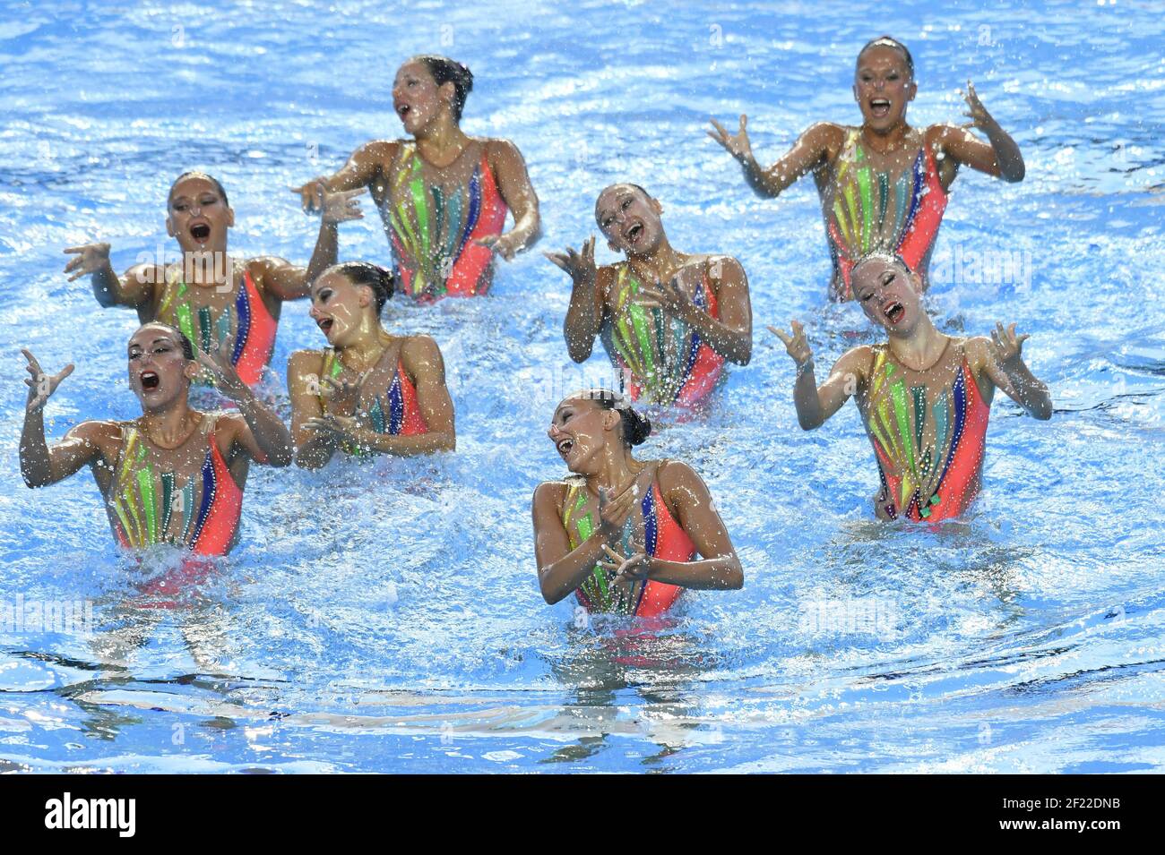 La squadra francese gareggia sul nuoto sincronizzato libero della squadra durante i diciassettesimi Campionati del mondo della FINA, a Duna Arena, a Budapest, Ungheria, giorno 6, Il 19 luglio 2017, Photo Stephane Kempinaire / KMSP / DPPI Foto Stock