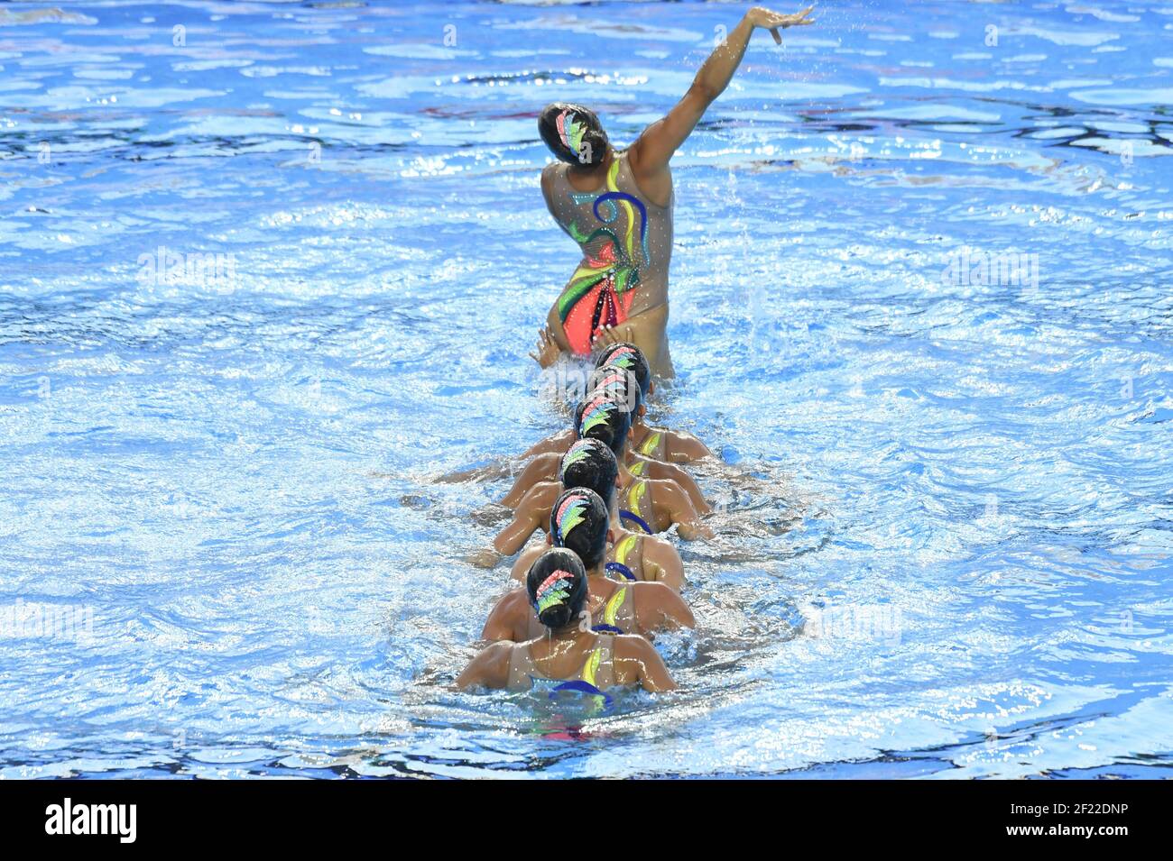 La squadra francese gareggia sul nuoto sincronizzato libero della squadra durante i diciassettesimi Campionati del mondo della FINA, a Duna Arena, a Budapest, Ungheria, giorno 6, Il 19 luglio 2017, Photo Stephane Kempinaire / KMSP / DPPI Foto Stock