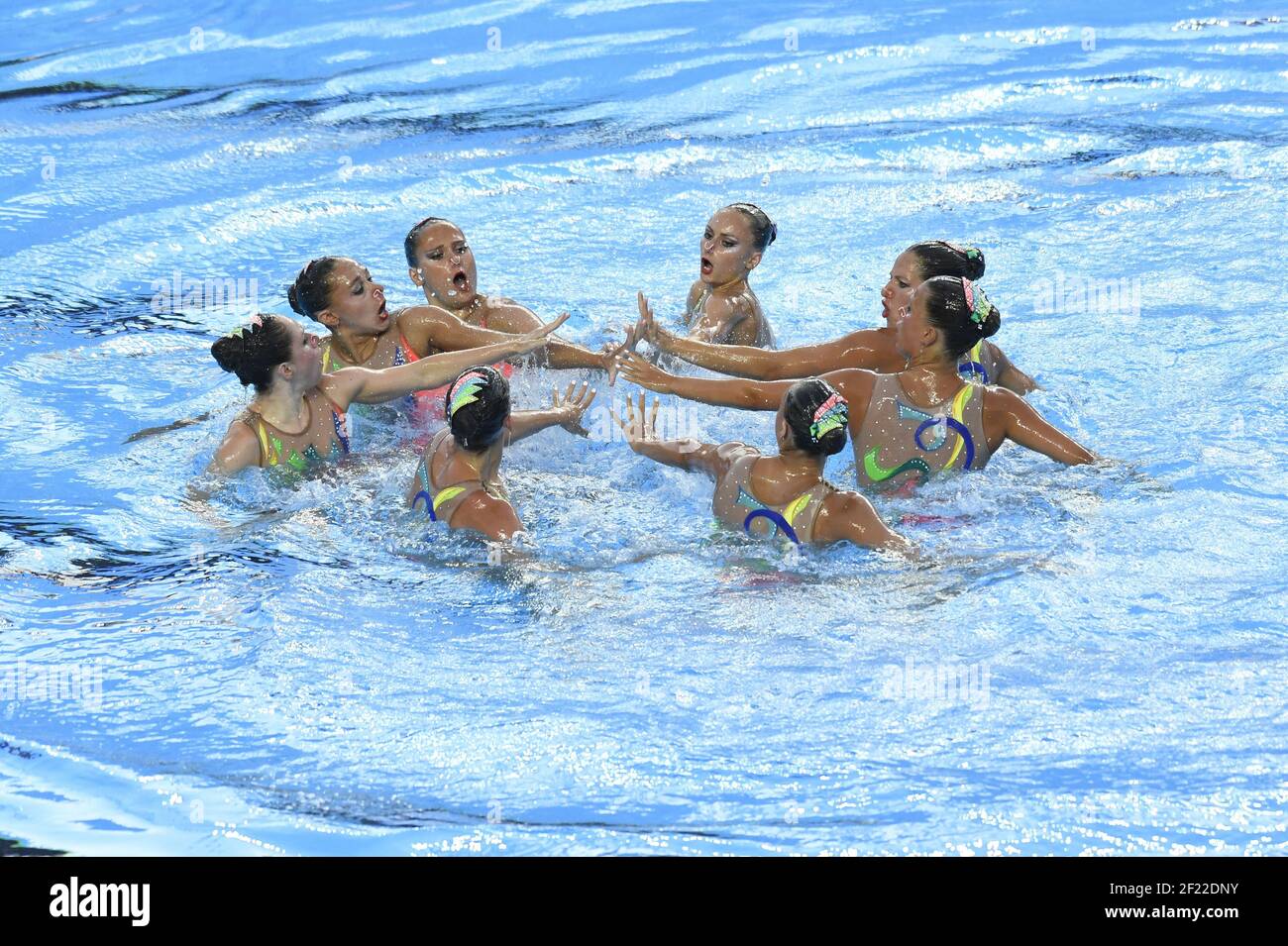 La squadra francese gareggia sul nuoto sincronizzato libero della squadra durante i diciassettesimi Campionati del mondo della FINA, a Duna Arena, a Budapest, Ungheria, giorno 6, Il 19 luglio 2017, Photo Stephane Kempinaire / KMSP / DPPI Foto Stock