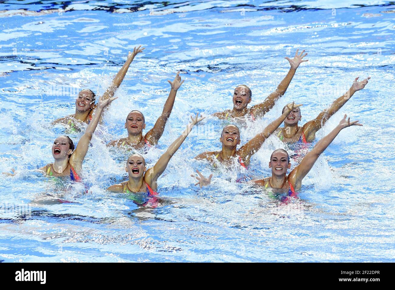 La squadra francese gareggia sul nuoto sincronizzato libero della squadra durante i diciassettesimi Campionati del mondo della FINA, a Duna Arena, a Budapest, Ungheria, giorno 6, Il 19 luglio 2017, Photo Stephane Kempinaire / KMSP / DPPI Foto Stock