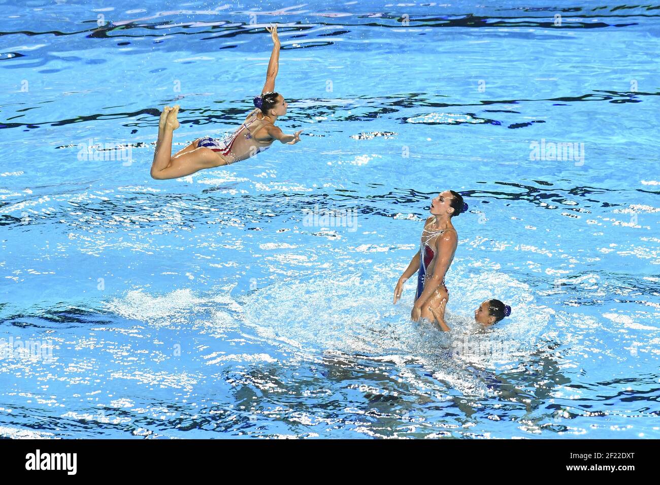 La squadra francese gareggia su Free Combination Synchronized Nuoto durante il 17° Campionato del mondo FINA, alla Duna Arena, a Budapest, Ungheria, giorno 7, Il 20 luglio 2017, Foto Stephane Kempinaire / KMSP / DPPI Foto Stock