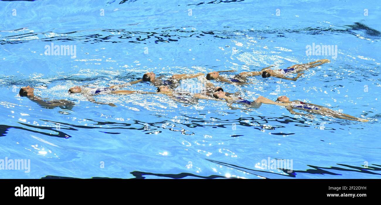 La squadra francese gareggia su Free Combination Synchronized Nuoto durante il 17° Campionato del mondo FINA, alla Duna Arena, a Budapest, Ungheria, giorno 7, Il 20 luglio 2017, Foto Stephane Kempinaire / KMSP / DPPI Foto Stock