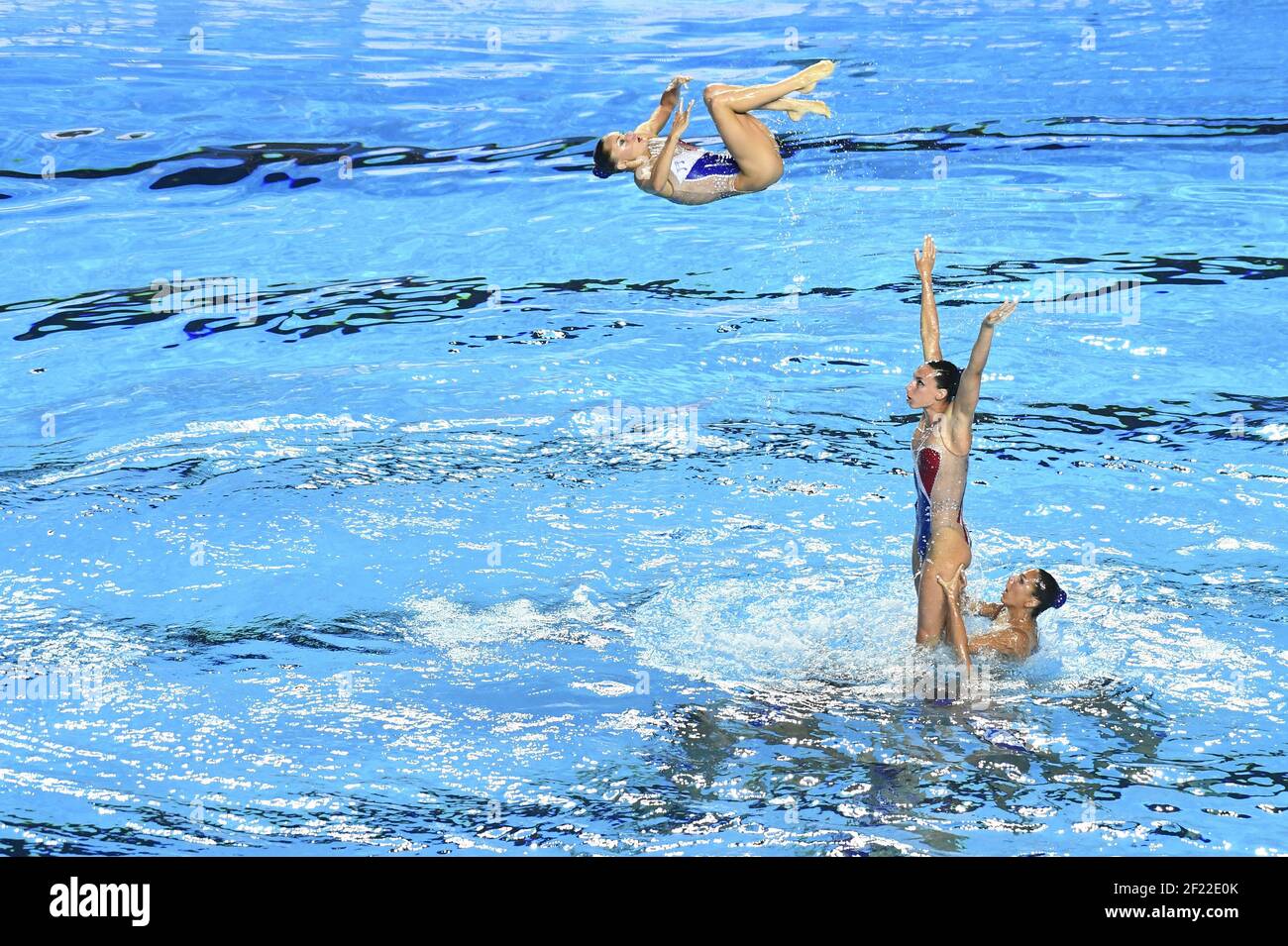 La squadra francese gareggia su Free Combination Synchronized Nuoto durante il 17° Campionato del mondo FINA, alla Duna Arena, a Budapest, Ungheria, giorno 7, Il 20 luglio 2017, Foto Stephane Kempinaire / KMSP / DPPI Foto Stock