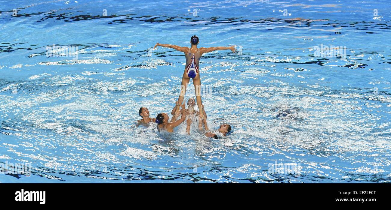 La squadra francese gareggia su Free Combination Synchronized Nuoto durante il 17° Campionato del mondo FINA, alla Duna Arena, a Budapest, Ungheria, giorno 7, Il 20 luglio 2017, Foto Stephane Kempinaire / KMSP / DPPI Foto Stock