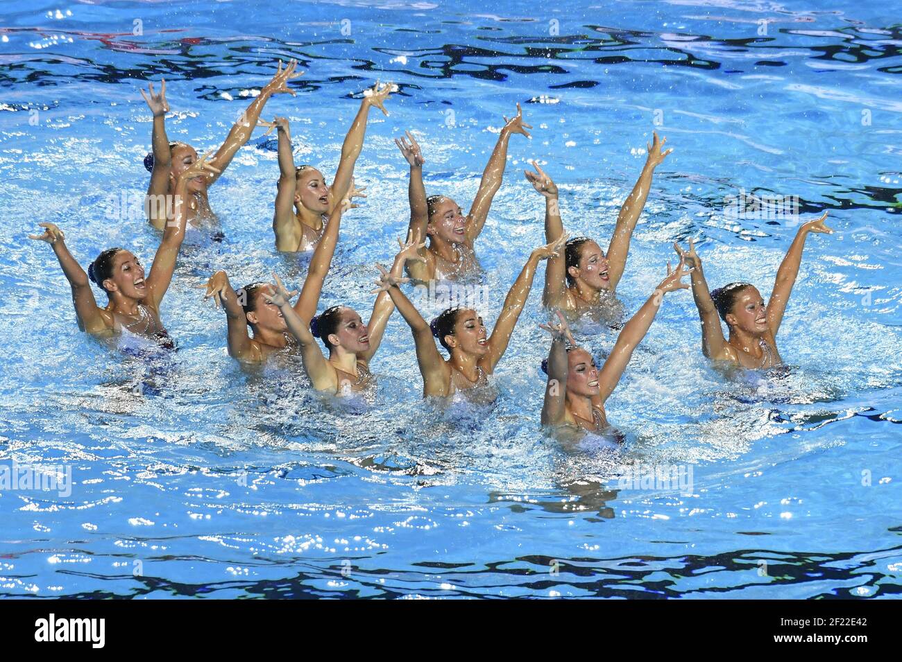 La squadra francese gareggia su Free Combination Synchronized Nuoto durante il 17° Campionato del mondo FINA, alla Duna Arena, a Budapest, Ungheria, giorno 7, Il 20 luglio 2017, Foto Stephane Kempinaire / KMSP / DPPI Foto Stock