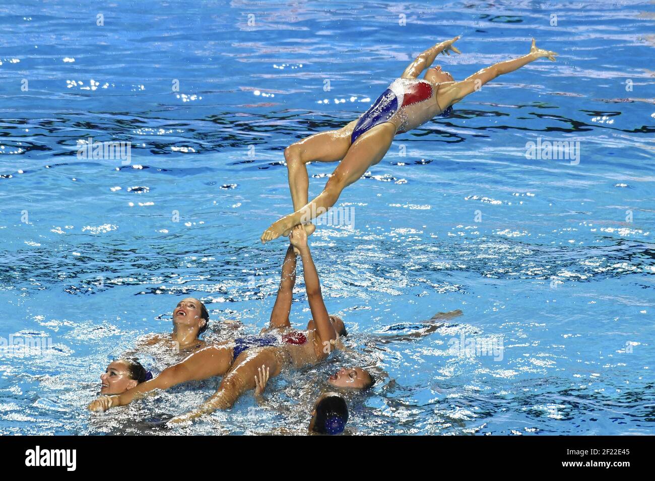 La squadra francese gareggia su Free Combination Synchronized Nuoto durante il 17° Campionato del mondo FINA, alla Duna Arena, a Budapest, Ungheria, giorno 7, Il 20 luglio 2017, Foto Stephane Kempinaire / KMSP / DPPI Foto Stock