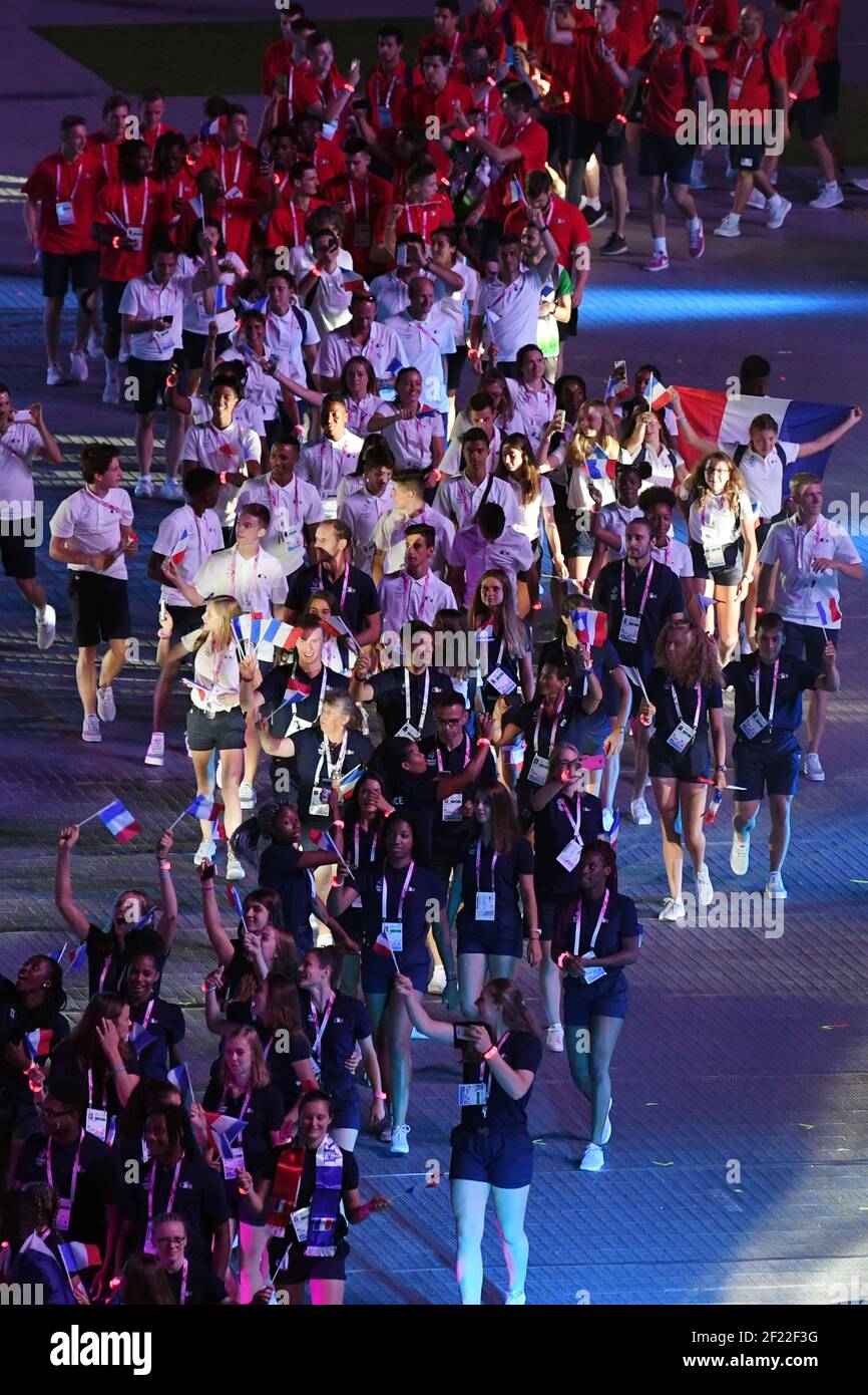 Delegazione francese durante la cerimonia di apertura del Festival Olimpico europeo dei giovani 2017 a Gyor, Ungheria, giorno 1, il 23 luglio 2017 - Foto Philippe Millereau / KMSP / DPPI Foto Stock