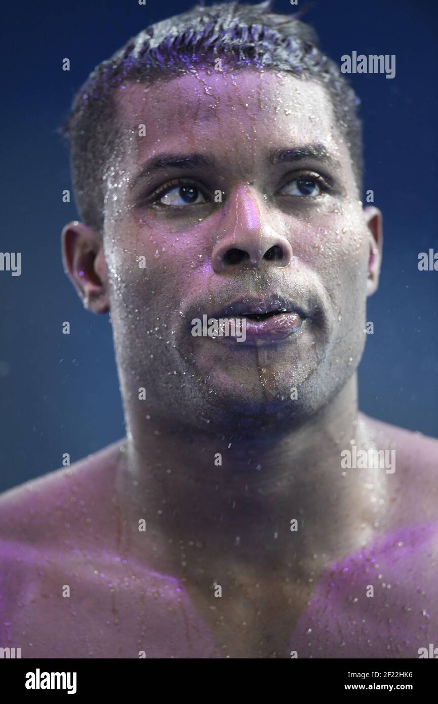 Mehdy Metella (fra) compete e vince la medaglia di bronzo alla finale maschile di 100 m durante il 17° Campionato del mondo FINA, alla Duna Arena, a Budapest, Ungheria, Day 14, Il 27 luglio 2017, Photo Stephane Kempinaire / KMSP / DPPI Foto Stock