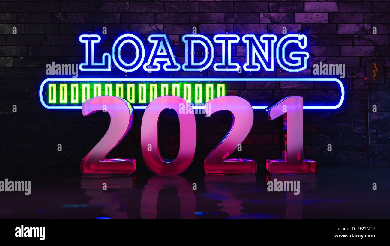Luci al neon in fase di caricamento nuovo anno 2021 Foto Stock