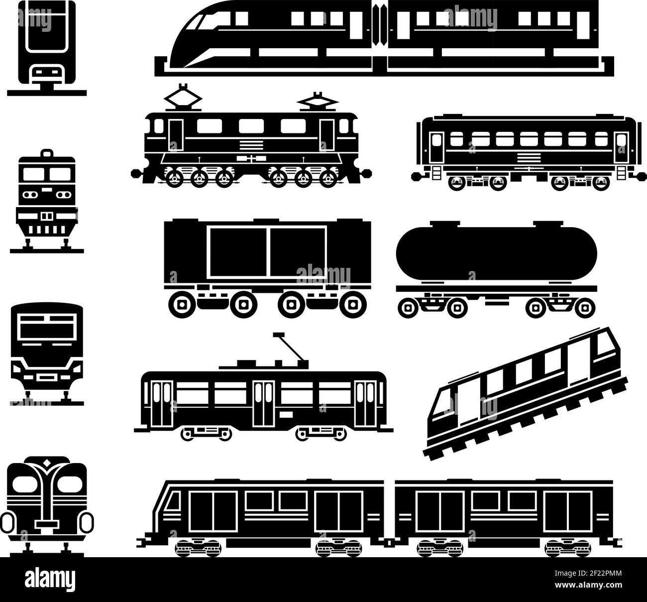 Trasporto pubblico e passeggeri con l'icona nera del vettore. Trasporto e carro, trasporto passeggeri, illustrazione del tram urbano Illustrazione Vettoriale