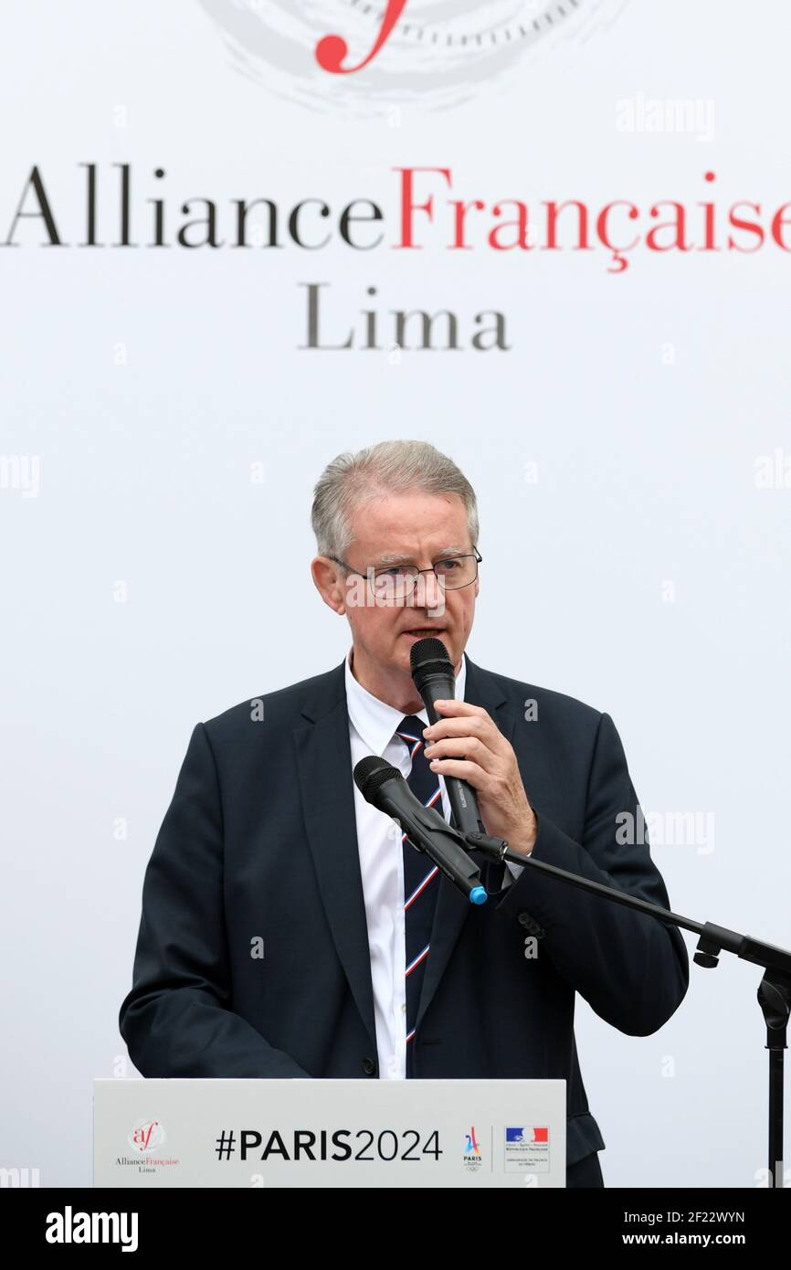 Copresidente di Parigi 2024 candidatura Bernard Lapasset durante la giornata olimpica dell'Alleanza francese, Lima, 9 settembre 2017, Foto Philippe Millereau / KMSP / PARIGI 2024 / DPPI Foto Stock