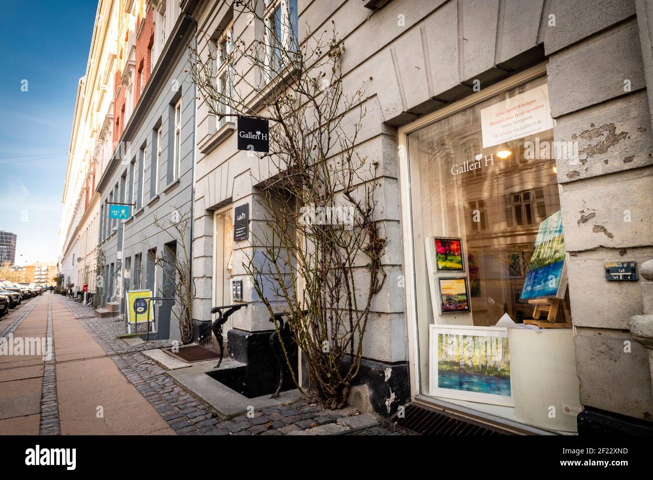 Rørholmsgade è una strada di Copenhagen occupata prevalentemente da artisti e gallerie d'arte. Foto Stock