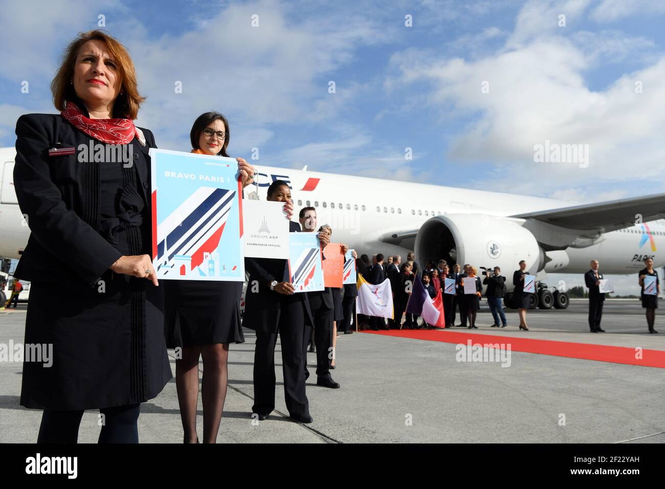 Ambiente durante il ritorno della delegazione di Parigi 2024 all'aeroporto Charles de Gaulle, Parigi, 14 settembre 2017, Foto Philippe Millereau / KMSP / PARIGI 2024 / DPPI Foto Stock