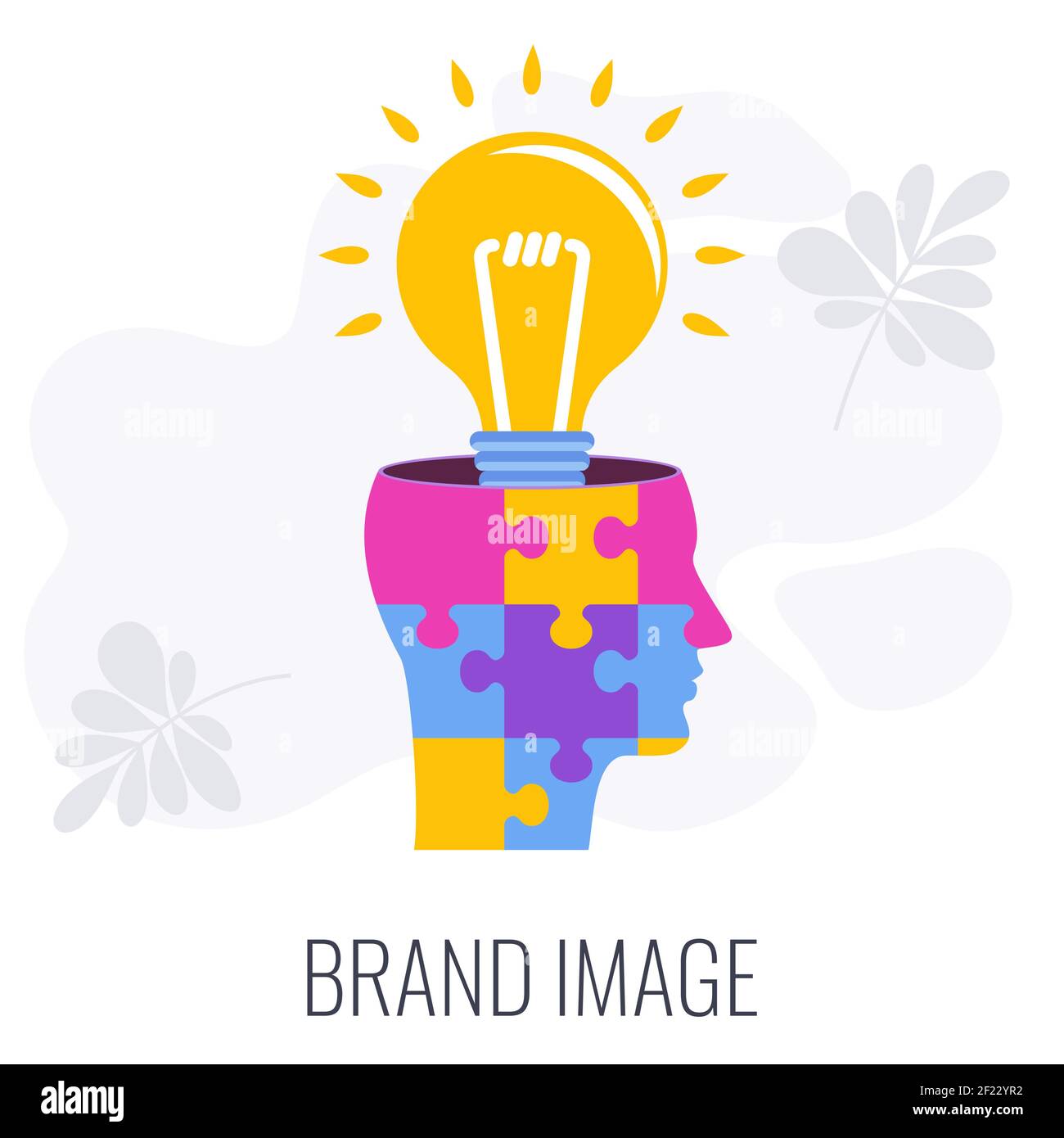 Icona infografica dell'immagine del marchio. Lampada in testa umana puzzle. Illustrazione Vettoriale