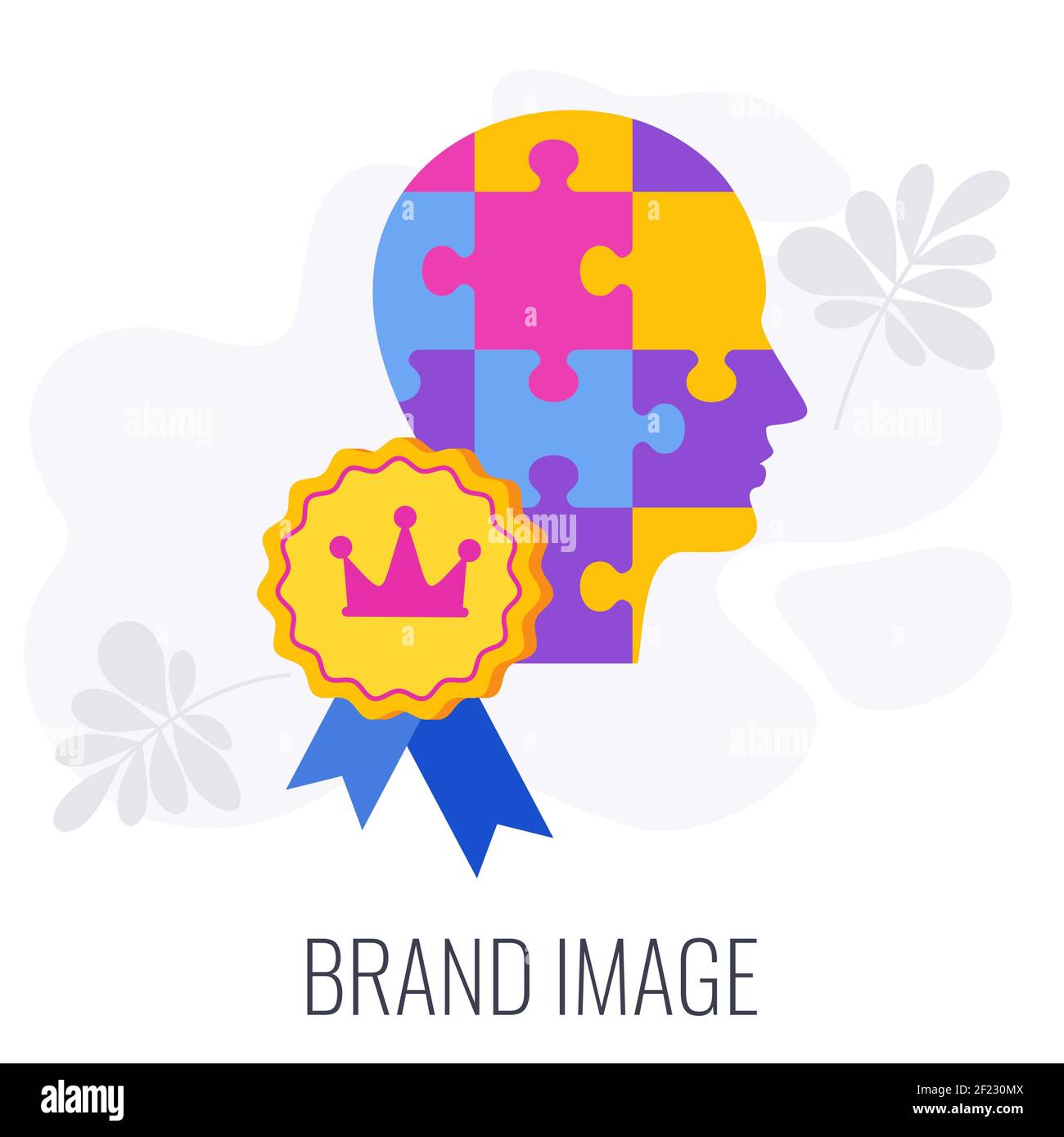 Icona infografica dell'immagine del marchio. Corona su testa umana puzzle. Illustrazione Vettoriale