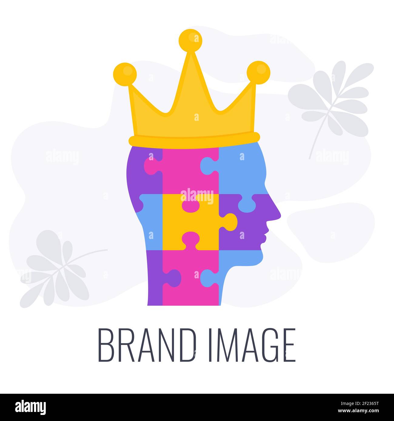 Icona infografica dell'immagine del marchio. Corona su testa umana puzzle. Illustrazione Vettoriale