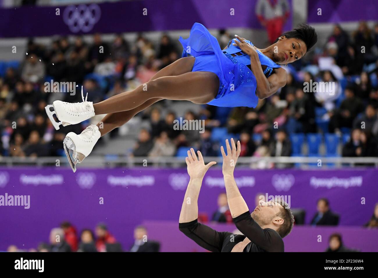 Vanessa James e Morgan Cipres durante i XXIII Giochi Olimpici invernali di Pyeongchang 2018, Pattinaggio di figura, Team Event, Pair skating programma breve, il 9 febbraio 2018, presso la Gangneung Ice Arena di Pyeongchang, Corea del Sud - Foto Philippe Millereau / KMSP / DPPI Foto Stock