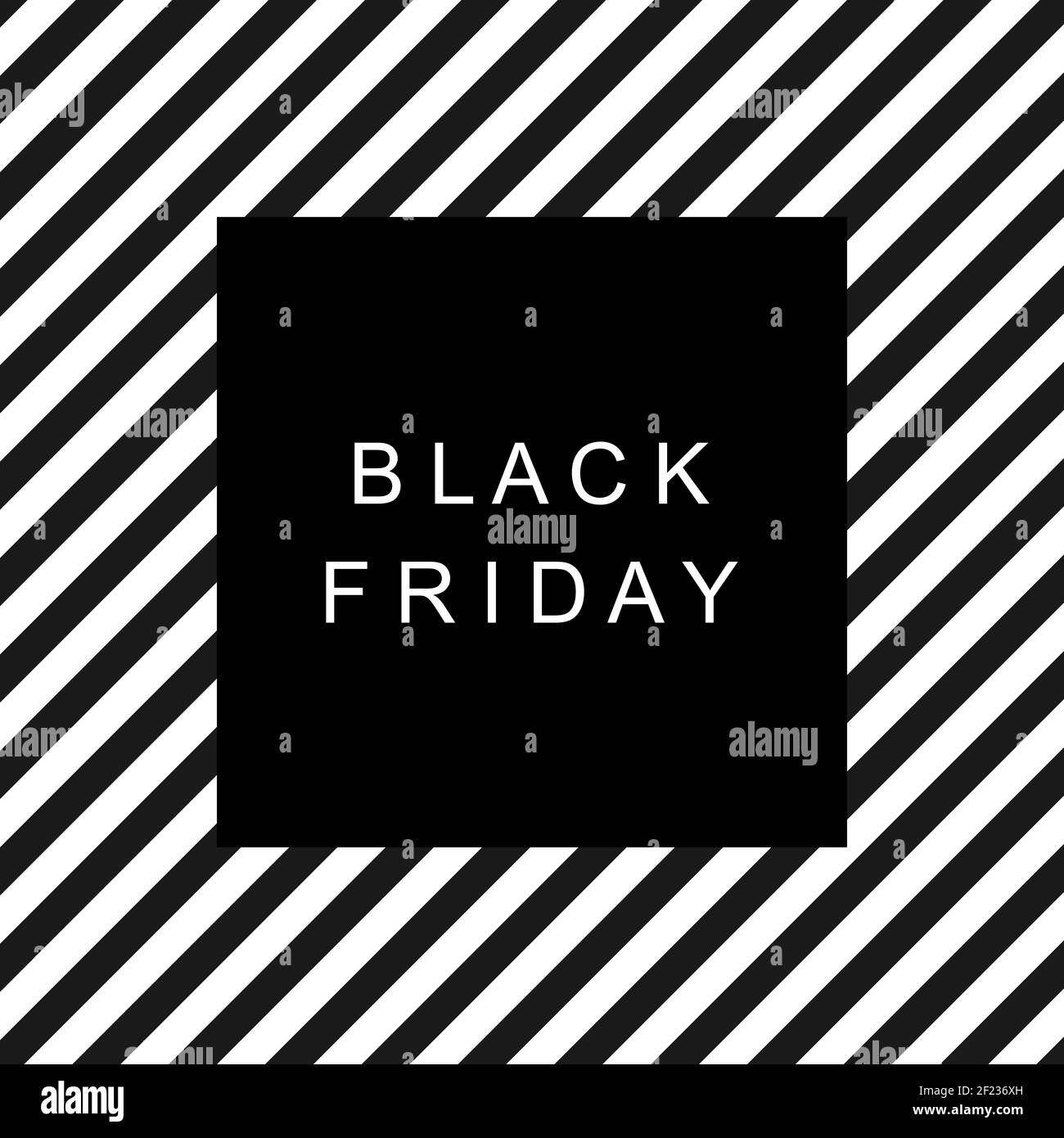 Banner di vendita Black friday. Testo Black Friday su un quadrato nero su uno sfondo di righe astratte in bianco e nero. Illustrazione vettoriale EPS 10 Illustrazione Vettoriale